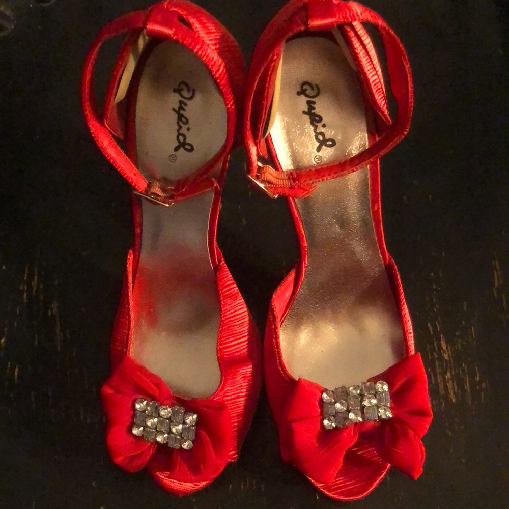 Qupid Red Stiletto Open Toe Heels